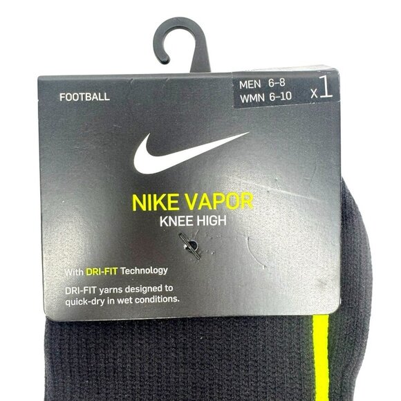 Lot Of 3 Nike Vapor Knee High Dri-Fit Football Socks Black Neon Yellow Sz 6-8 - Picture 4 of 4
